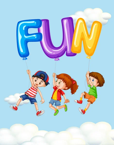 Three kids and balloons for word fun — Stock Vector