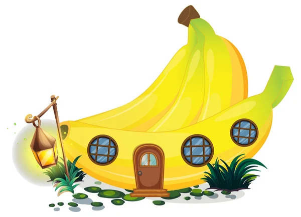 Banana casa com lanterna no jardim —  Vetores de Stock