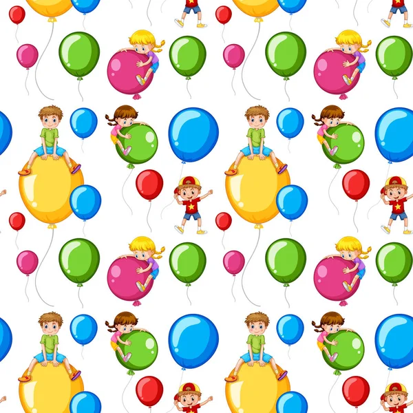 Modèle sans couture enfants sur ballons colorés — Image vectorielle