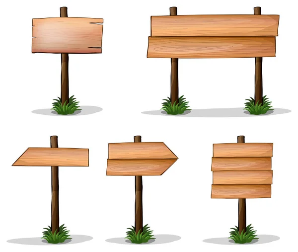Cinco sinais de madeira no fundo branco —  Vetores de Stock