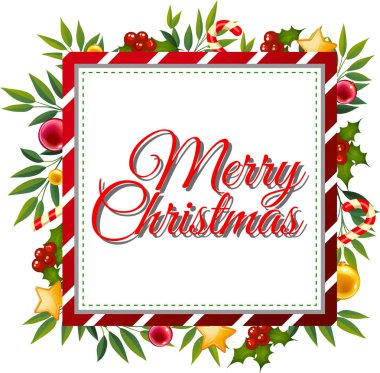 Neşeli Noel kartı şablon arka planda süslemeli