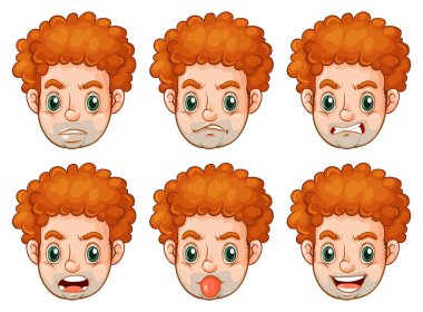 Birçok yüz ifadeleri olan adam