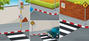 Zebra geçiş ile yol sahneleri