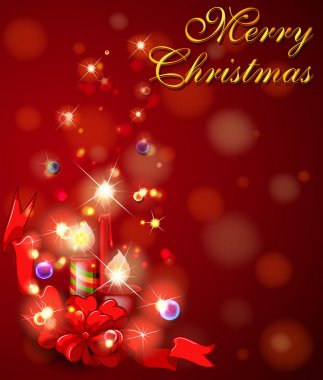 Neşeli Noel kartı ile kırmızı zemin üzerine mumlar