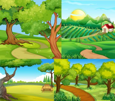 Çiftlik ve park ile dört sahneleri