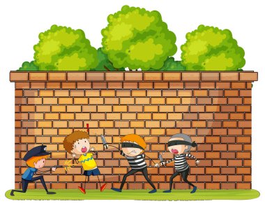 Polis ve suçlular ile soygun sahnesi