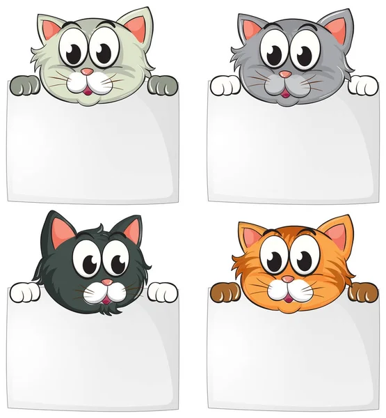 Cute cats with blank papers — Stock Vector