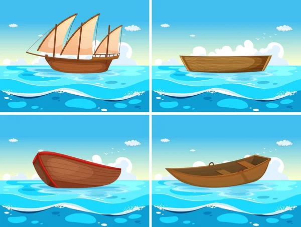 Four scenes of boats in the ocean — Stock Vector