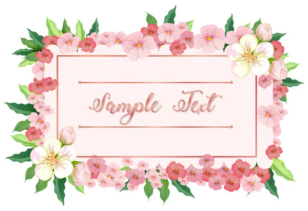 Card template with pink flowers around border