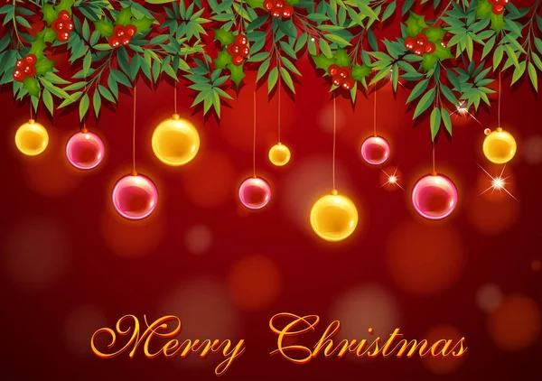 Χριστουγεννιάτικη κάρτα πρότυπο με κόκκινες και κίτρινες μπάλες — Διανυσματικό Αρχείο