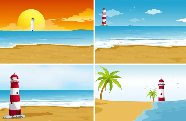 Cuatro escenas de fondo con playa y océano — Archivo Imágenes Vectoriales
