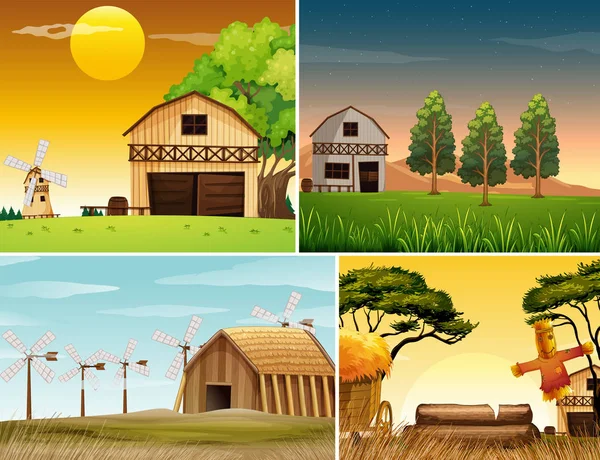 Four background scenes of farmyards — Stock Vector