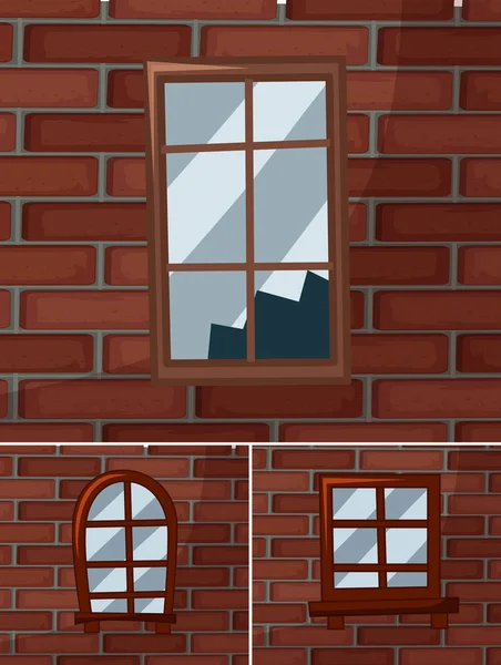 Fenêtres brisées sur les murs de briques — Image vectorielle