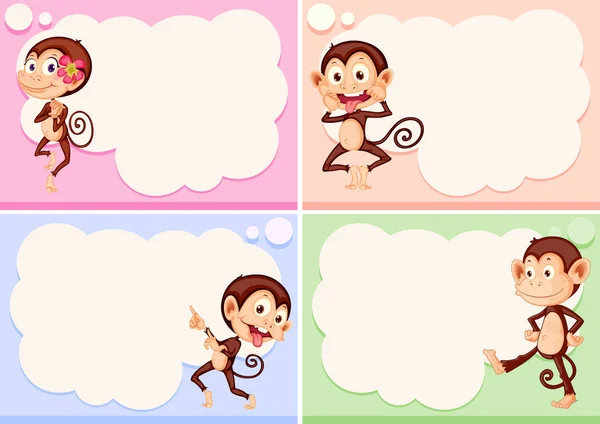 Four border templates with cute monkeys — Stock Vector