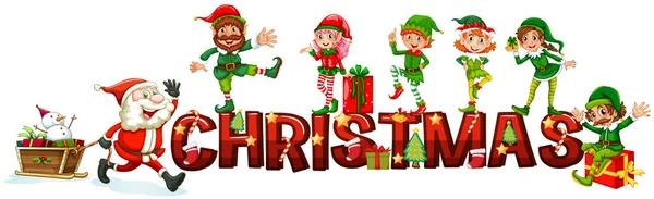 Cartaz de Natal com Papai Noel e elfos — Vetor de Stock