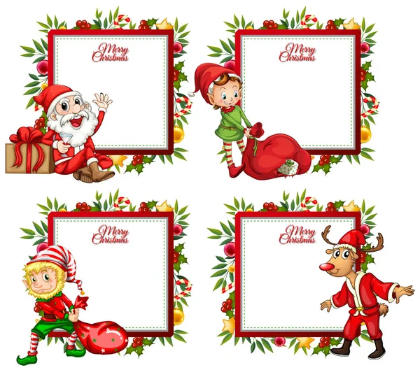 Four border template with santa and elf — Stock Vector