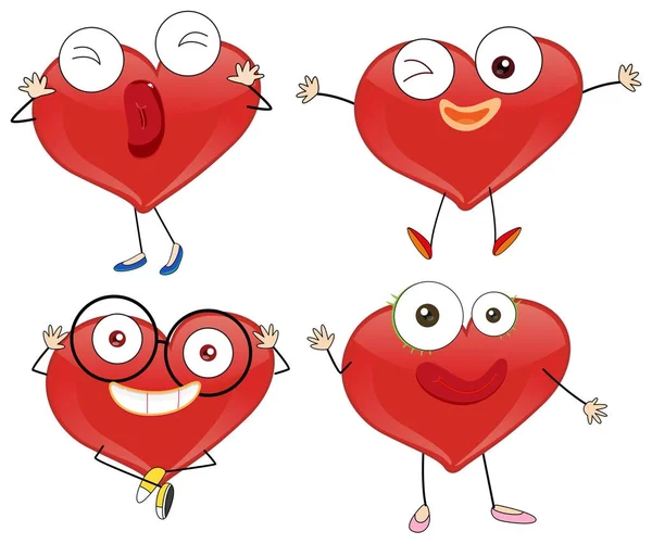 Red hearts with cute faces — Stock Vector