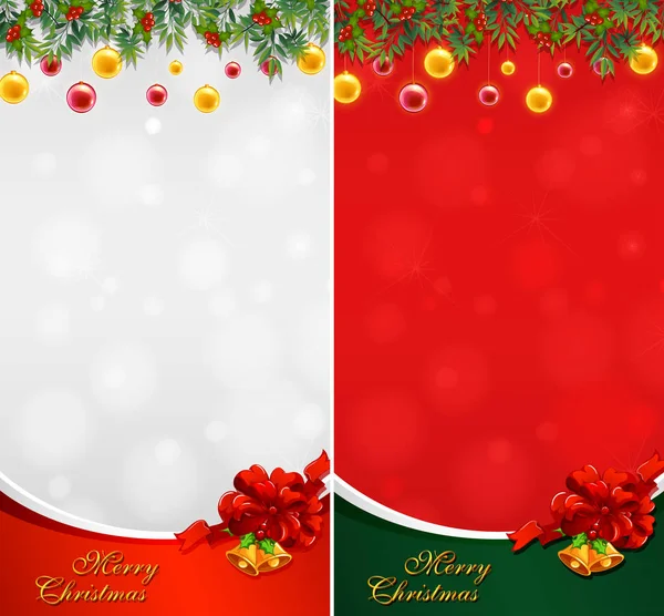 Дві різдвяні листівки з кульками і дзвонами — стоковий вектор