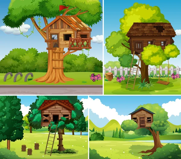 Parkta yaşlı treehouses — Stok Vektör
