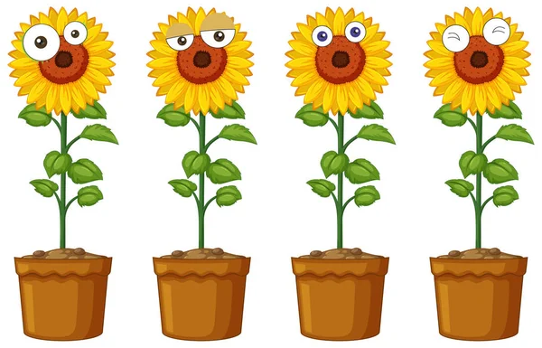 Sunflowers with different emotions — Stock Vector