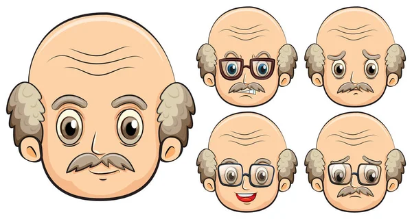 Old man with five different emotions — Stock Vector