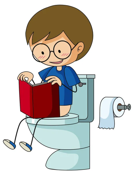 Boy on the toilet reading book — Stock Vector