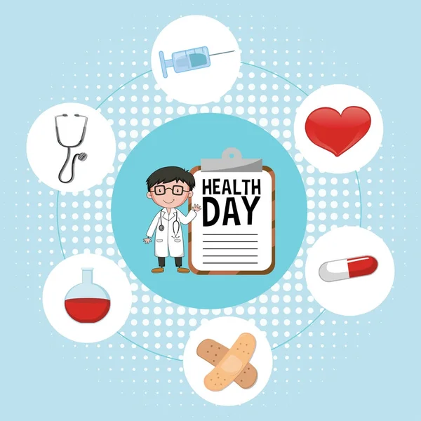 Ο γιατρός και ιατρικά στοιχεία για ημέρα υγείας — Διανυσματικό Αρχείο