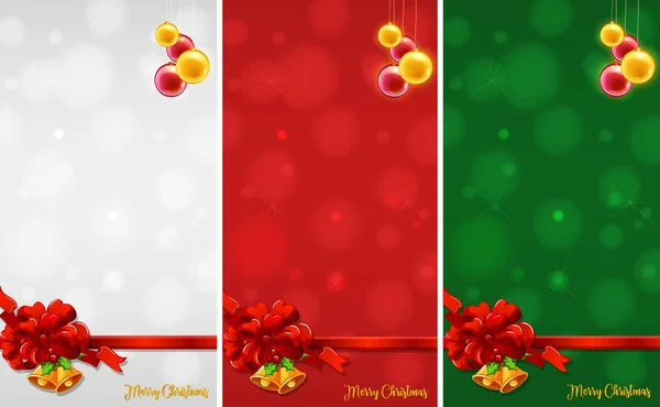 Drie achtergrond design met Kerst ornamenten — Stockvector