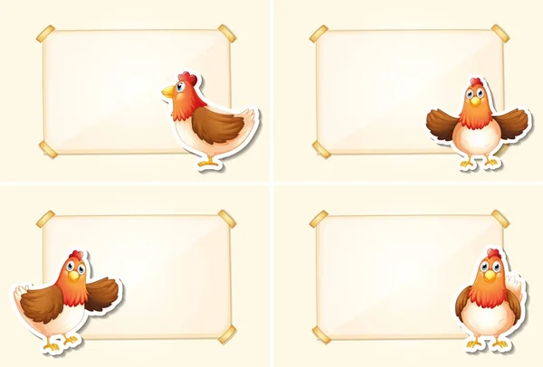 Modelo de quatro bordas com galinhas —  Vetores de Stock