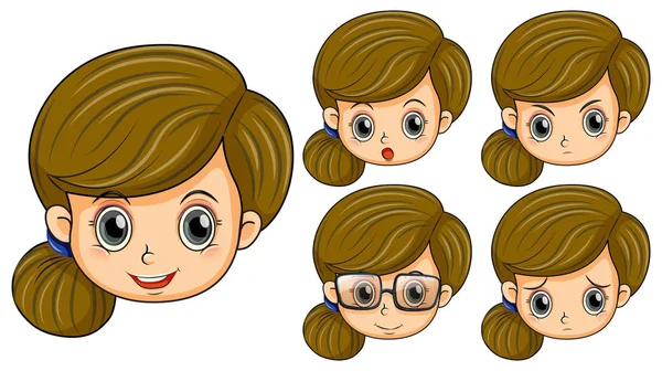 Cute girl with five different emotions — Stock Vector