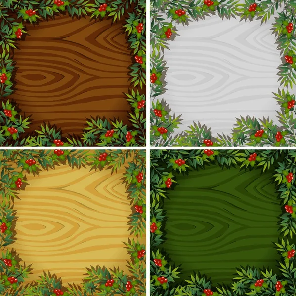 Cuatro plantillas de borde con fondo de textura de madera — Archivo Imágenes Vectoriales