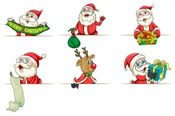 Santa and reindeer in different actions — Stock Vector