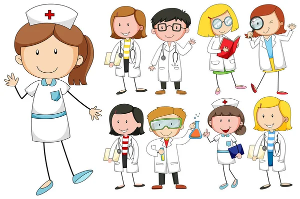 Nurses and doctors on white background — Stock Vector