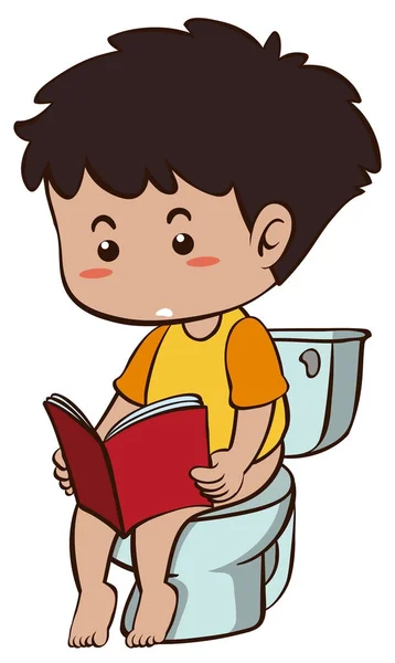 Boy reading book when going to toilet — Stock Vector