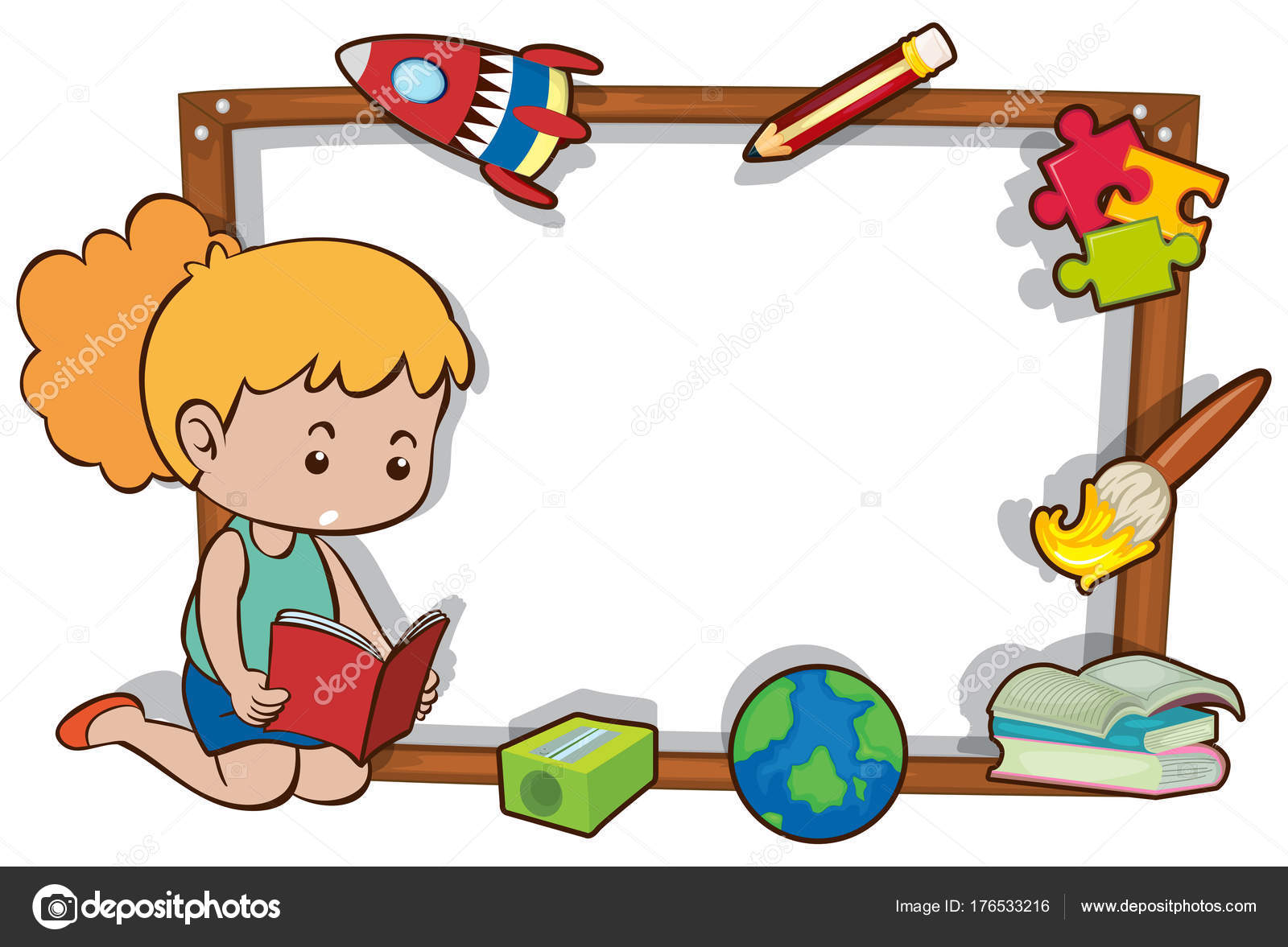 Download Book border template | Border template with girl reading ...