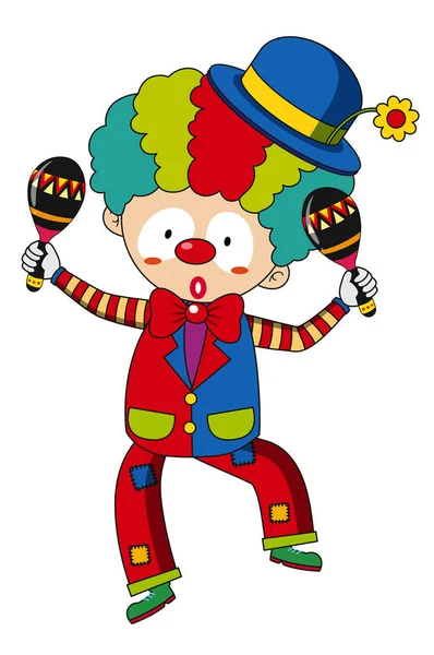 Clown felice con maracas — Vettoriale Stock