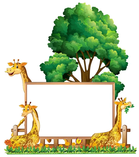 Board template with three giraffes in park — Stock Vector