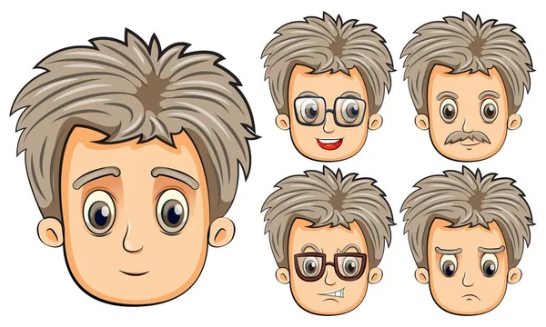 Hombre con diferentes expresiones faciales — Vector de stock