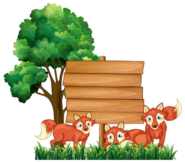 Wooden signs with three foxes — Stock Vector