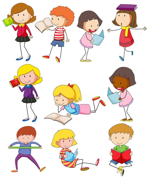 Different kids reading books — Stock Vector