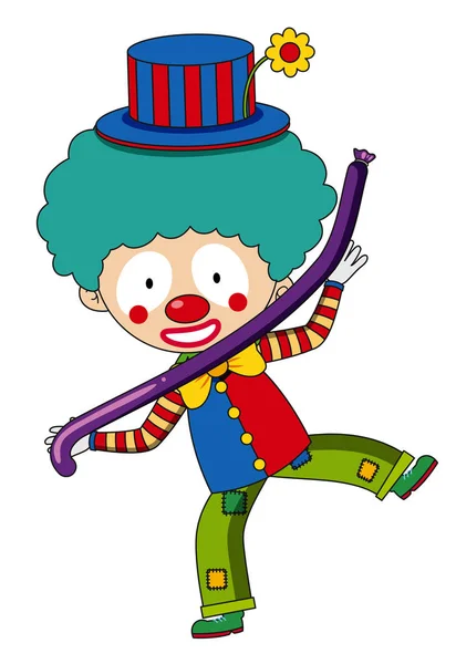 Fröhlicher Clown mit lila Luftballon — Stockvektor