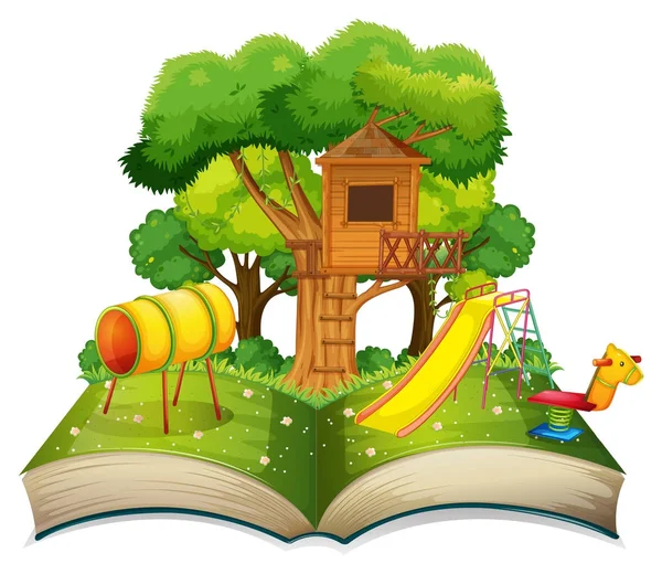 Livro com parque infantil no parque —  Vetores de Stock