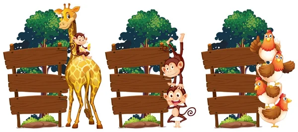 Szablonu drewniany znak żyrafa i małpa — Wektor stockowy