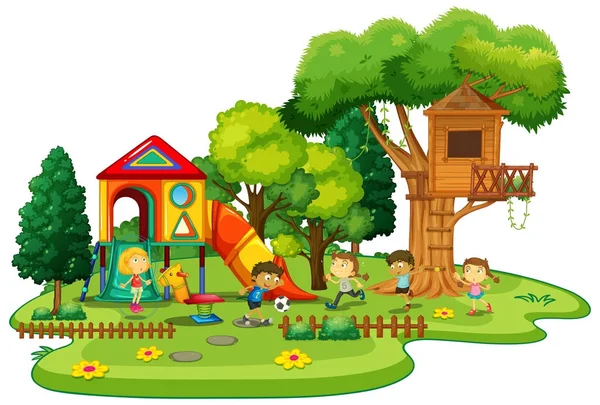 Дитячий майданчик сцена з граючими дітьми — стоковий вектор