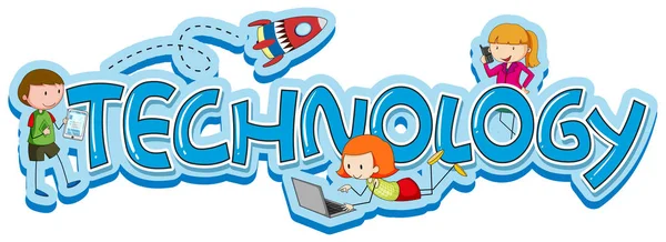 Design de palavras para tecnologia com crianças e gadgets —  Vetores de Stock