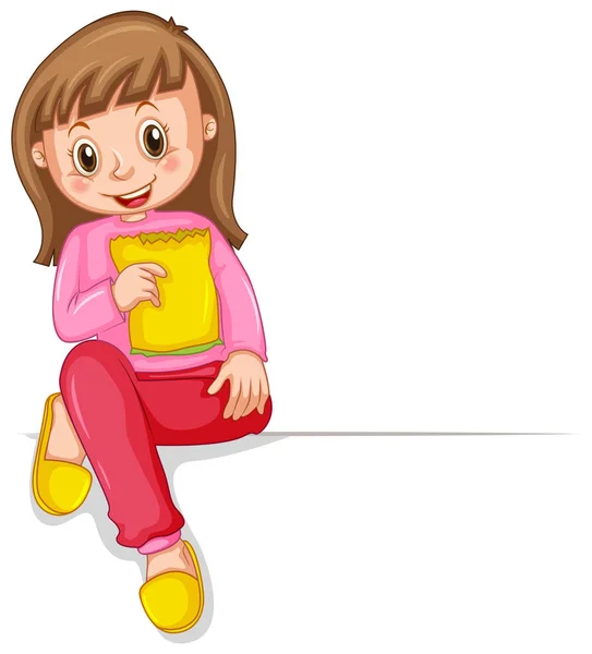Happy girl with yellow bag of snack — Stock Vector