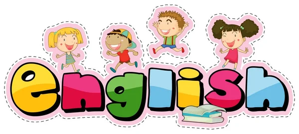 Word design per l'inglese con bambini felici — Vettoriale Stock