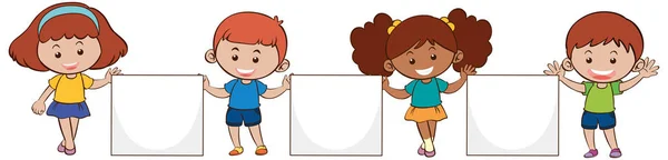 Quatre enfants avec des papiers vierges — Image vectorielle