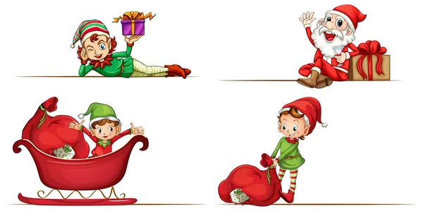 Santa and christmas elves on white background — Stock Vector