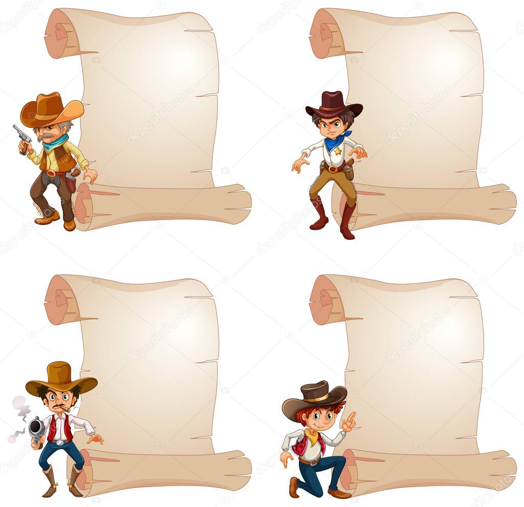 Vintage style of paper and many cowboys